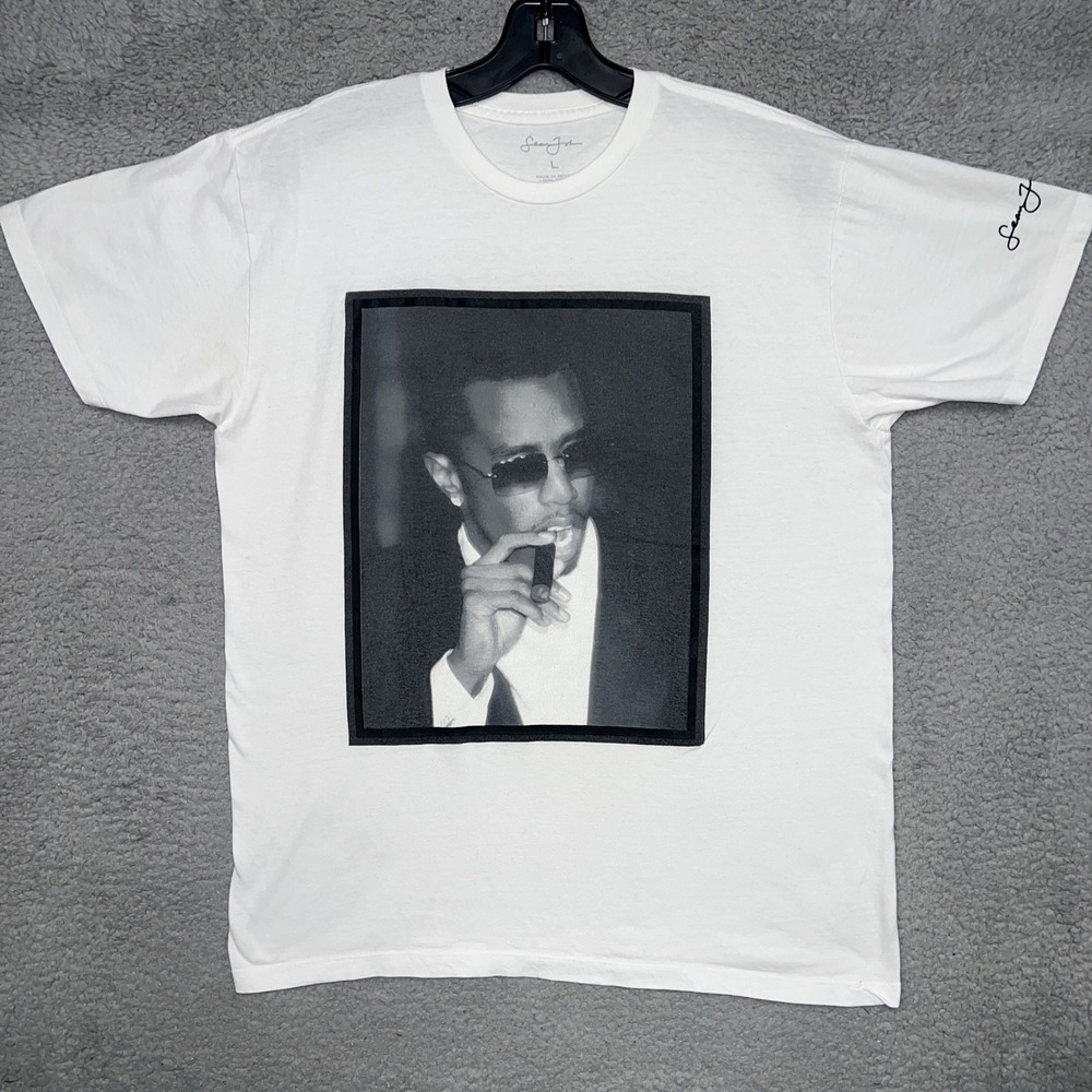 VTG Sean John Sean Puff P Diddy Combs T Shirt Mens Sz L White Portrait Cigar Tee